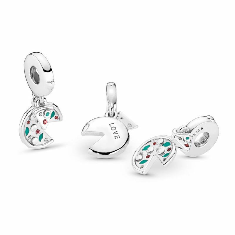 Pandora Passion For Pizza Dangle Charm - Sterling Silver/Enamel/Green/Mixed Stones/Cubic Zirconia -